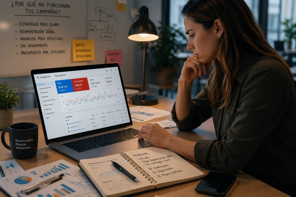 panel de control Google Ads con métricas